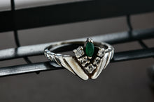 Load image into Gallery viewer, 14Kt. White Gold Marquise Emerald Diamond V Ring Size 5
