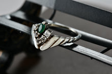 Load image into Gallery viewer, 14Kt. White Gold Marquise Emerald Diamond V Ring Size 5
