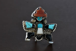 Native American "Indian Warrior" Multi Stone Inlay Single Earring Screw back Pin