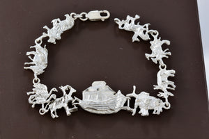 Sterling Silver Noah's Ark Paired Animal Link 7.25" Bracelet