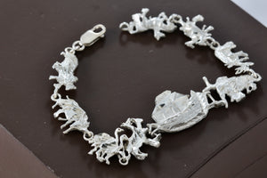 Sterling Silver Noah's Ark Paired Animal Link 7.25" Bracelet