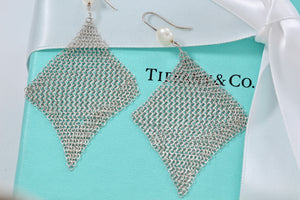 Tiffany & Co. Mesh Silver Large Pearl Large Dangle Earrings