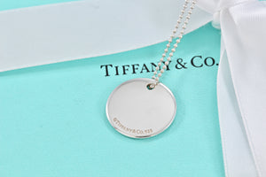 Tiffany & Co. Silver Letter "M" Large DIsc Pendant Beaded Chain Necklace