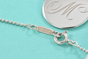 Tiffany & Co. Silver Letter "M" Large DIsc Pendant Beaded Chain Necklace