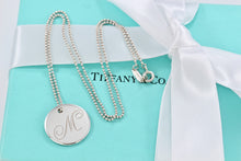 Load image into Gallery viewer, Tiffany &amp; Co. Silver Letter &quot;M&quot; Large DIsc Pendant Beaded Chain Necklace
