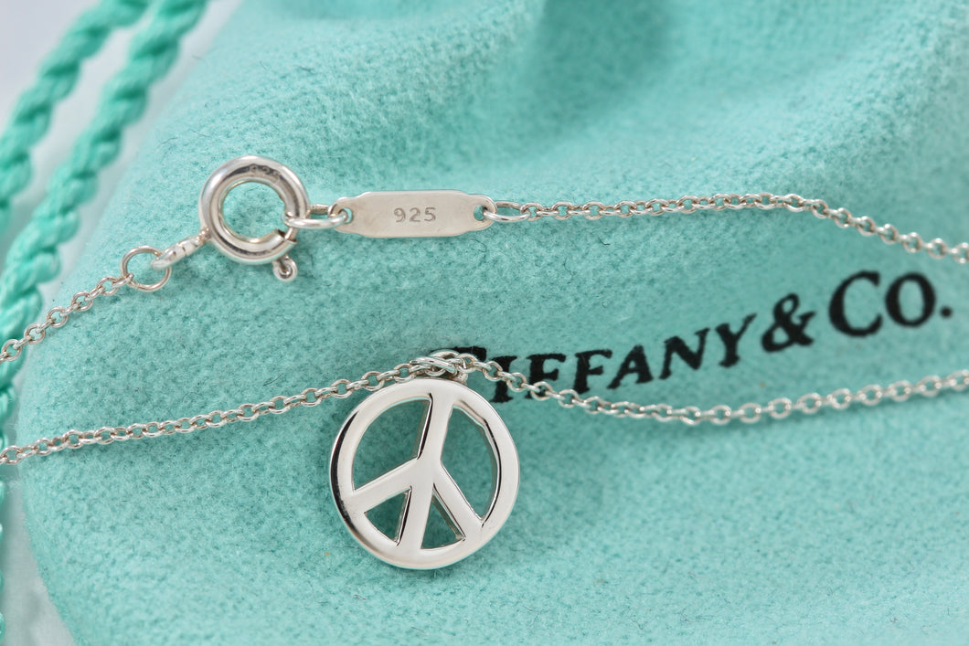 Tiffany & Co. Silver Peace Sign Small Charm Necklace