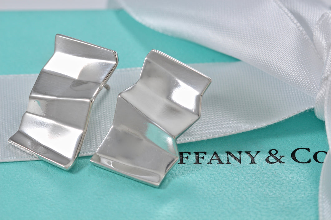 Tiffany & Co. Frank Gehry Silver Torque Fold Wide Earrings