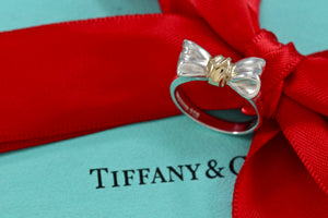 Tiffany & Co. 18K Gold & Silver Ribbon Bow Ring Size 5.5