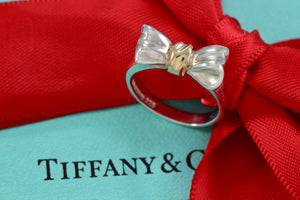 Tiffany & Co. 18K Gold & Silver Ribbon Bow Ring Size 5.5