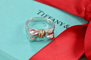 Tiffany & Co. 18K Gold & Silver Ribbon Bow Ring Size 5.5