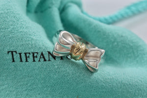 Tiffany & Co. 18K Gold & Silver Ribbon Bow Ring Size 5.5