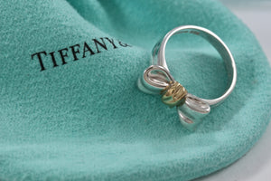 Tiffany & Co. 18K Gold & Silver Ribbon Bow Ring Size 5.5