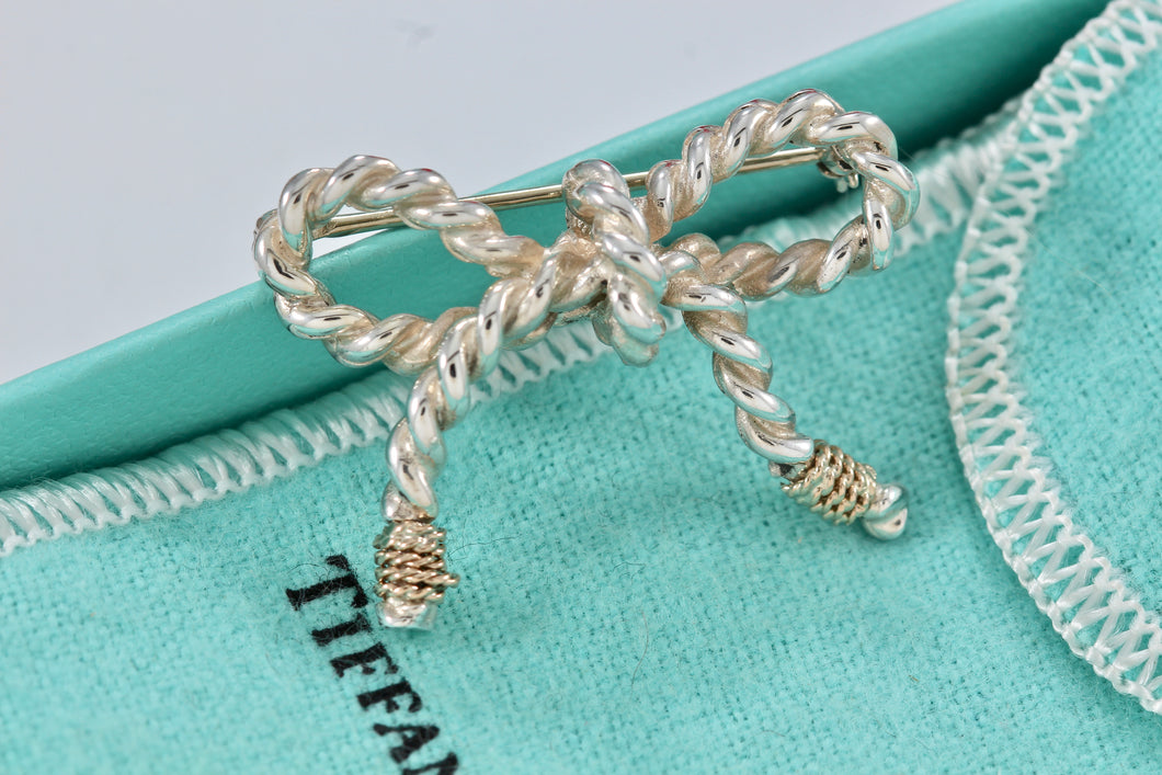 Tiffany & Co. Gold & Silver Twist Rope Bow Ribbon Coil Brooch