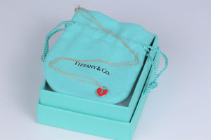 Tiffany & Co. Silver Red Enamel Keyhole Mini Heart Charm Necklace