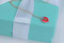 Load image into Gallery viewer, Tiffany &amp; Co. Silver Red Enamel Keyhole Mini Heart Charm Necklace
