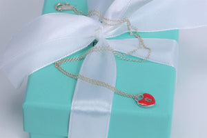 Tiffany & Co. Silver Red Enamel Keyhole Mini Heart Charm Necklace