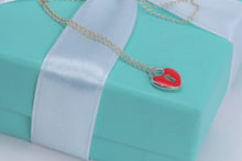 Load image into Gallery viewer, Tiffany &amp; Co. Silver Red Enamel Keyhole Mini Heart Charm Necklace

