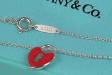 Load image into Gallery viewer, Tiffany &amp; Co. Silver Red Enamel Keyhole Mini Heart Charm Necklace
