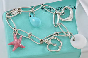 Tiffany & Co. Elsa Peretti Silver Gemstone Bracelet Turquoise, Rhodonite & Chalcedony