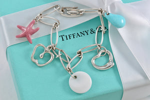Tiffany & Co. Elsa Peretti Silver Gemstone Bracelet Turquoise, Rhodonite & Chalcedony