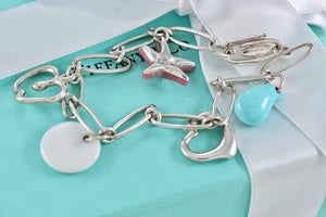 Tiffany & Co. Elsa Peretti Silver Gemstone Bracelet Turquoise, Rhodonite & Chalcedony