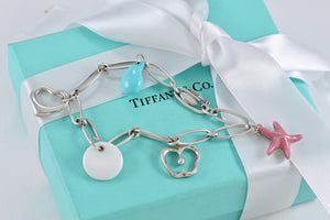 Tiffany & Co. Elsa Peretti Silver Gemstone Bracelet Turquoise, Rhodonite & Chalcedony