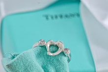Load image into Gallery viewer, Tiffany &amp; Co. Elsa Peretti Silver 2 Diamond Mini Open Heart Ring
