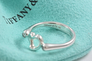 Tiffany & Co. Elsa Peretti Silver 2 Diamond Mini Open Heart Ring