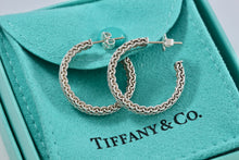 Load image into Gallery viewer, Tiffany &amp; Co. Mesh Silver Hoop Earrings 1 inch

