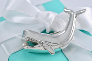 Tiffany & Co. Silver Pearl Whale Brooch Pin