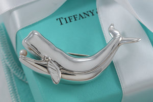 Tiffany & Co. Silver Pearl Whale Brooch Pin