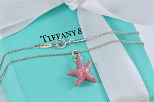 Tiffany & Co. Elsa Peretti Silver Pink Rhodonite Starfish Necklace