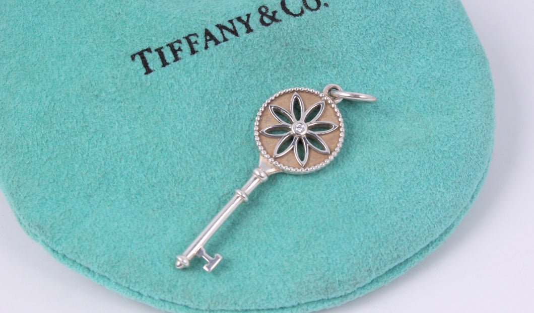 Tiffany & Co. Silver Daisy Flower Small Diamond Key 1.5