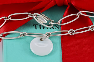Tiffany & Co. Elsa Peretti Silver White Chalcedony Disc Link Bracelet