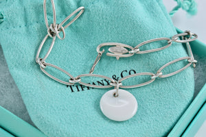 Tiffany & Co. Elsa Peretti Silver White Chalcedony Disc Link Bracelet