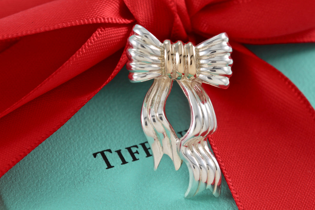 Tiffany & Co. Gold & Silver Wavy Ribbon Bow Brooch