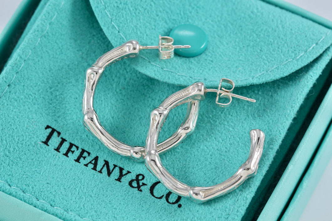Tiffany & Co. Nature Silver Bamboo Hoop Earrings Medium