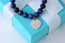 Load image into Gallery viewer, Return To Tiffany &amp; Co. Silver Heart Charm 8mm Blue Lapis Beaded Bracelet
