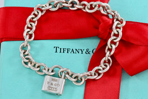 Tiffany & Co. 1837 Silver Padlock Charm 8mm Link 7.5" Bracelet