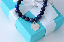 Load image into Gallery viewer, Return To Tiffany &amp; Co. Silver Heart Charm 8mm Blue Lapis Beaded Bracelet
