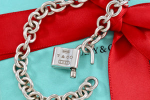 Tiffany & Co. 1837 Silver Padlock Charm 8mm Link 7.5" Bracelet