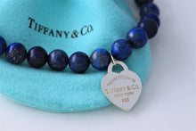 Load image into Gallery viewer, Return To Tiffany &amp; Co. Silver Heart Charm 8mm Blue Lapis Beaded Bracelet
