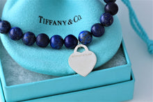 Load image into Gallery viewer, Return To Tiffany &amp; Co. Silver Heart Charm 8mm Blue Lapis Beaded Bracelet
