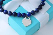 Load image into Gallery viewer, Return To Tiffany &amp; Co. Silver Heart Charm 8mm Blue Lapis Beaded Bracelet
