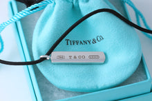 Load image into Gallery viewer, Tiffany &amp; Co. 1837 18K White Gold Bar Pendant on 18&#39;&#39; Silk Cord
