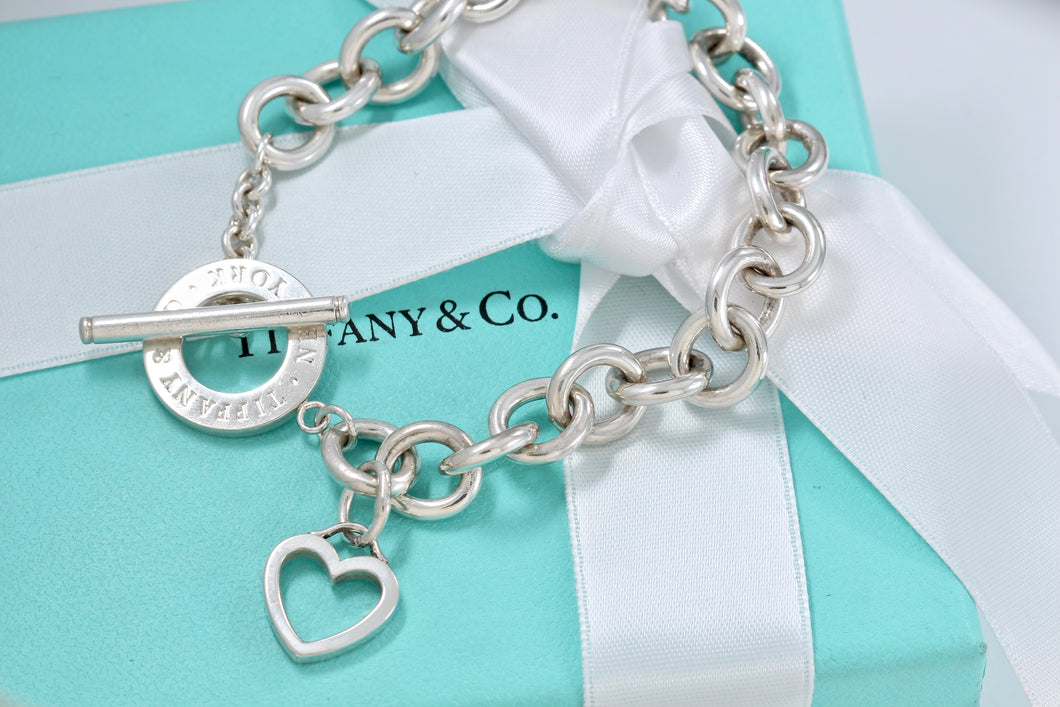Tiffany & Co. Silver Heart Cutout Charm Dual Toggle Bracelet