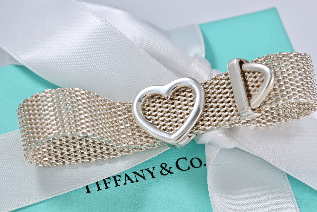 Tiffany & Co. Mesh Silver Heart Buckle Belt Bracelet