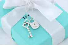 Load image into Gallery viewer, Tiffany &amp; Co. Silver Small 1&quot; Heart Key &amp; Keyhole Padlock Necklace
