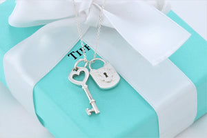 Tiffany & Co. Silver Small 1" Heart Key & Keyhole Padlock Necklace