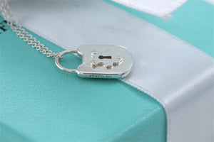 Tiffany & Co. Silver Small 1" Heart Key & Keyhole Padlock Necklace